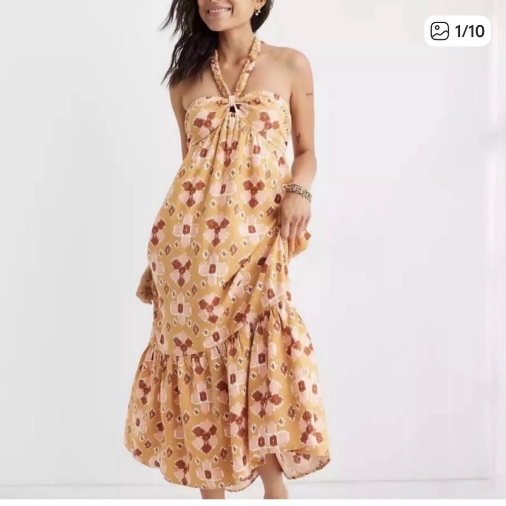 Aerie Halter Maxi Dress in Yellow and Brown